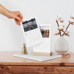 TheSingDesigns Desk Calendar 2025 - Serene Vistas and Colorful Scenery - Eco Paper - Oak Stand
